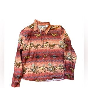 Vintage Panhandle Slim Western Wear Aztec Horse Button Up